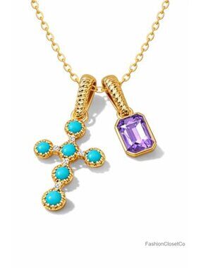 Gold Copper Turquoise Cross Necklace Detachable Birthstone Pendant Western Boho